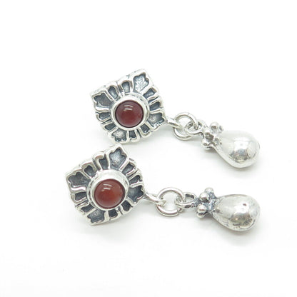 925 Sterling Silver Vintage Real Carnelian Gemstone Dangling Earrings