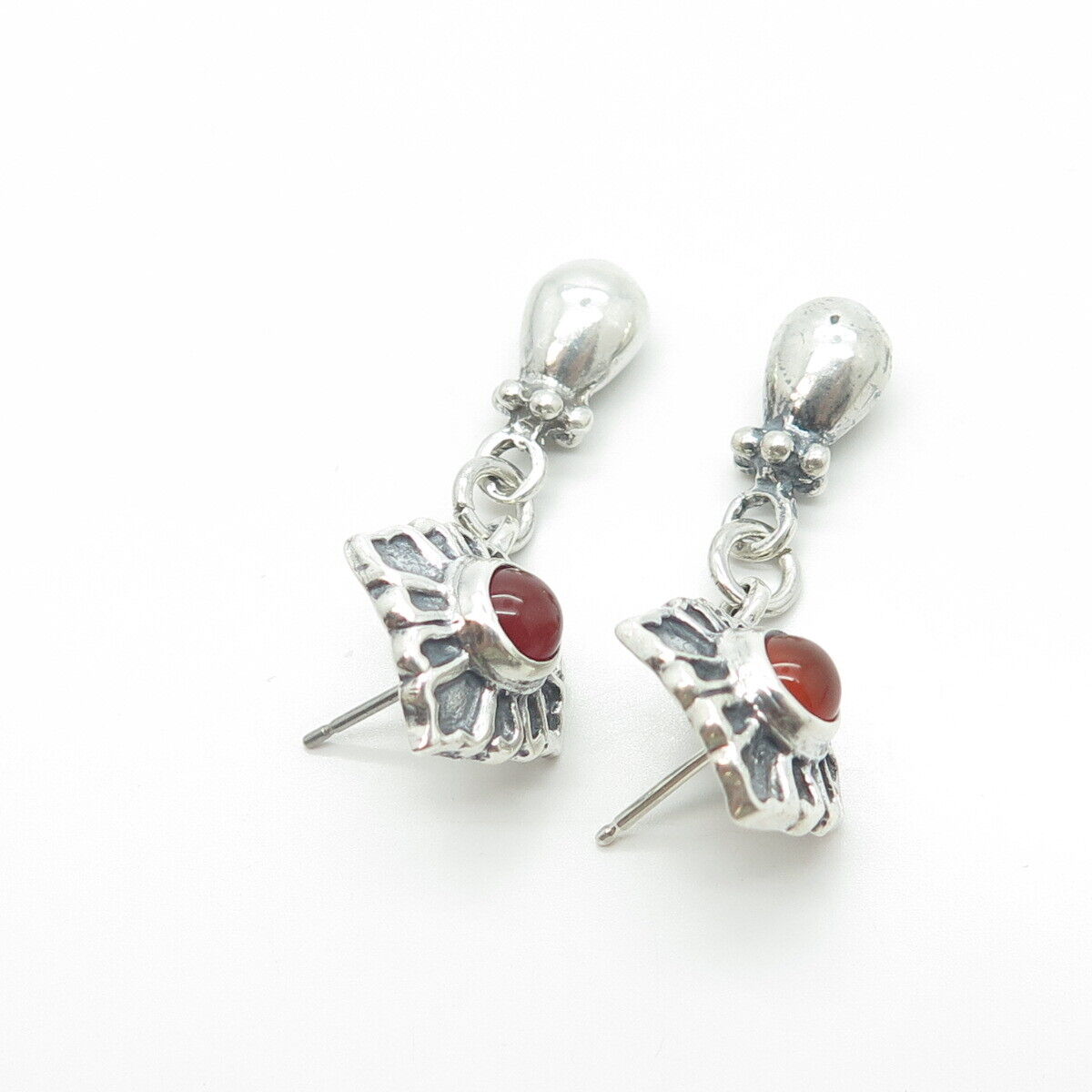 925 Sterling Silver Vintage Real Carnelian Gemstone Dangling Earrings