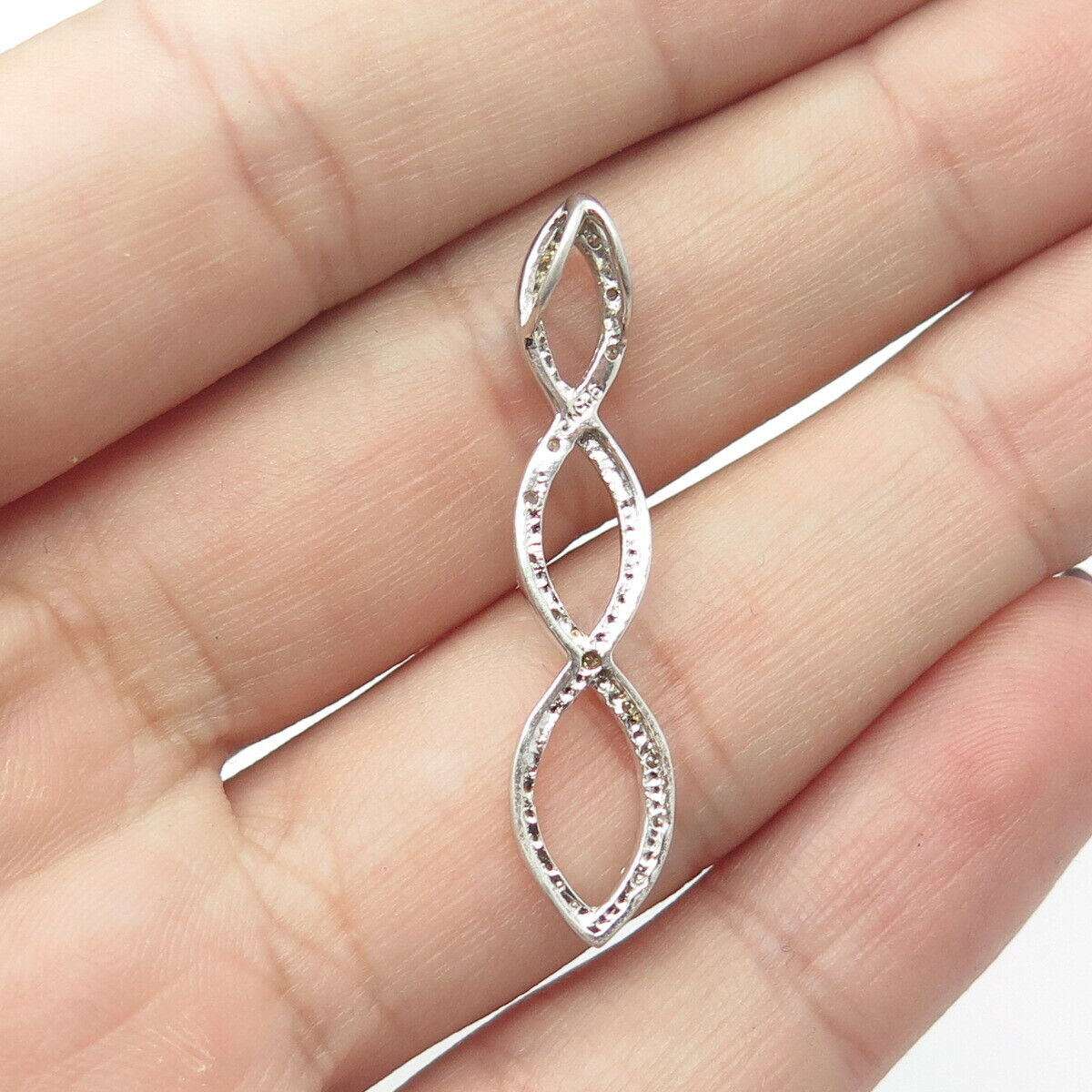 925 Sterling Silver Real Round-Cut White Diamond Infinity Twisted Pendant