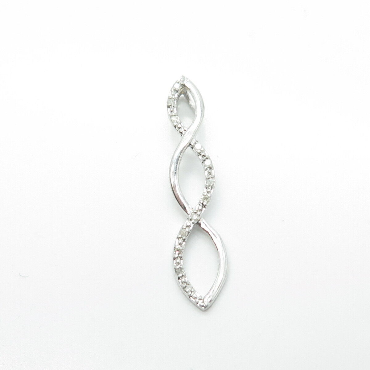 925 Sterling Silver Real Round-Cut White Diamond Infinity Twisted Pendant