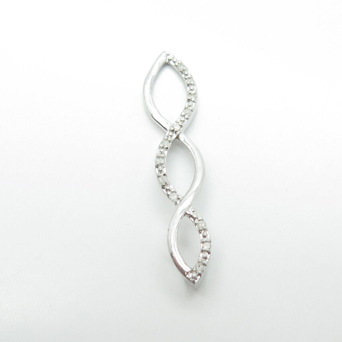 925 Sterling Silver Real Round-Cut White Diamond Infinity Twisted Pendant