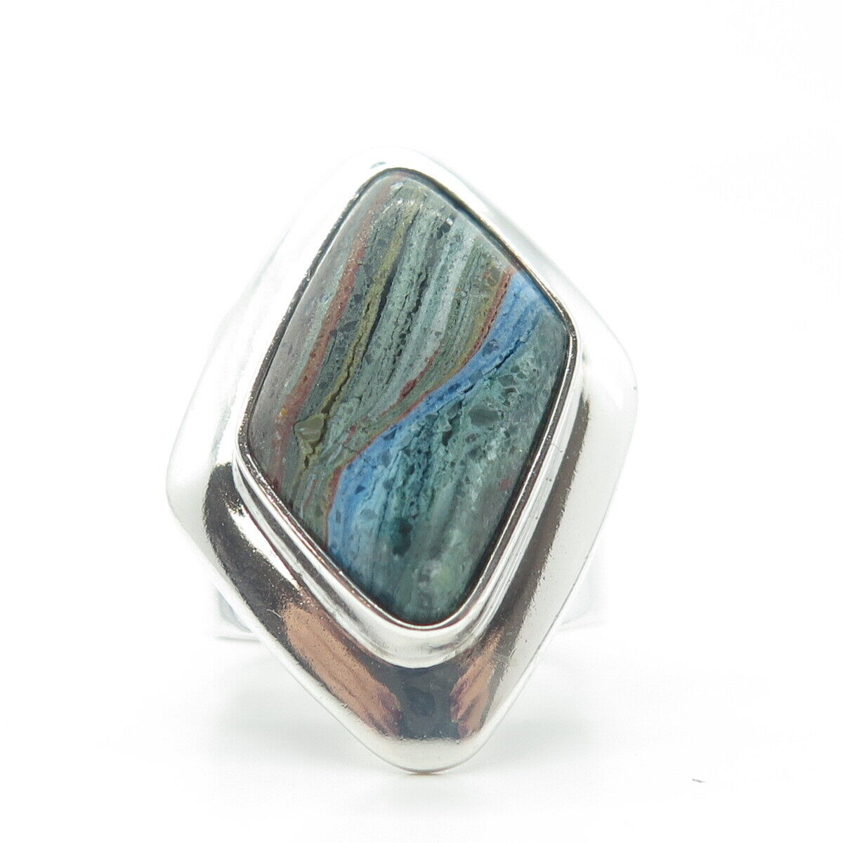 JAY KING DESERT ROSE 925 Sterling Silver Vintage Rainbow Calsilica Ring Size 8.5