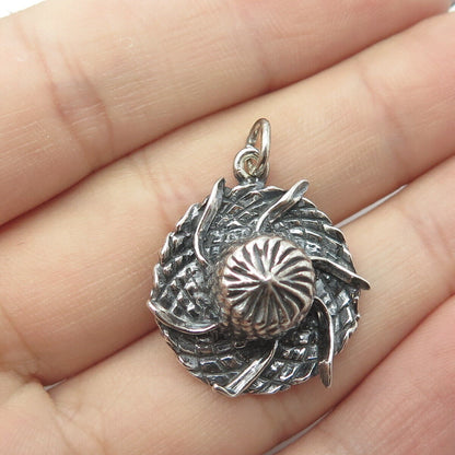 925 Sterling Silver Vintage Straw Hat Oxidized Charm Pendant