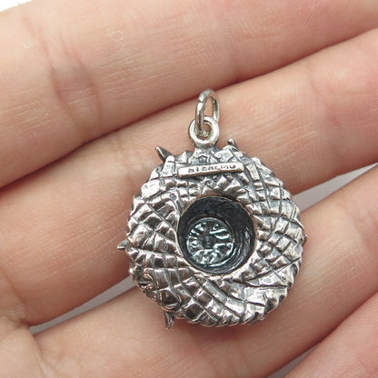 925 Sterling Silver Vintage Straw Hat Oxidized Charm Pendant