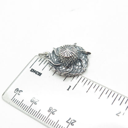 925 Sterling Silver Vintage Straw Hat Oxidized Charm Pendant