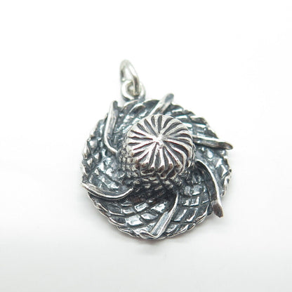 925 Sterling Silver Vintage Straw Hat Oxidized Charm Pendant