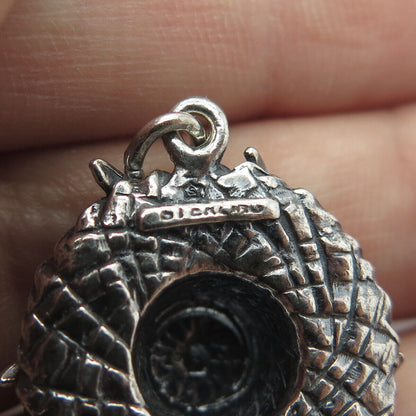 925 Sterling Silver Vintage Straw Hat Oxidized Charm Pendant