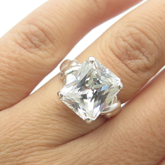 925 Sterling Silver Radiant-Cut White C Z Engagement Ring Size 6
