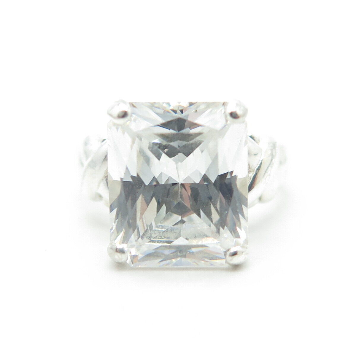 925 Sterling Silver Radiant-Cut White C Z Engagement Ring Size 6