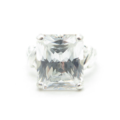 925 Sterling Silver Radiant-Cut White C Z Engagement Ring Size 6