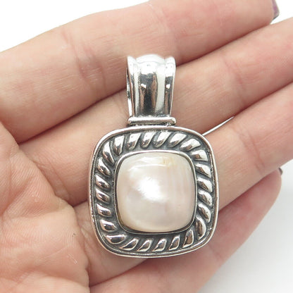 925 Sterling Silver Vintage Mother-Of-Pearl Roped Frame Square Pendant