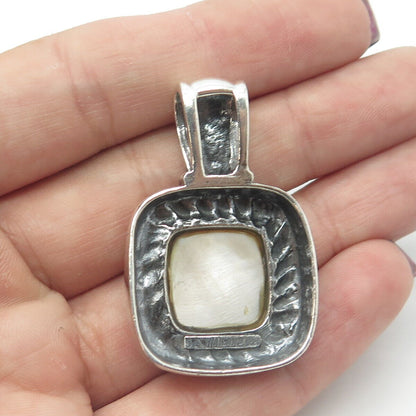 925 Sterling Silver Vintage Mother-Of-Pearl Roped Frame Square Pendant