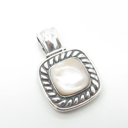 925 Sterling Silver Vintage Mother-Of-Pearl Roped Frame Square Pendant