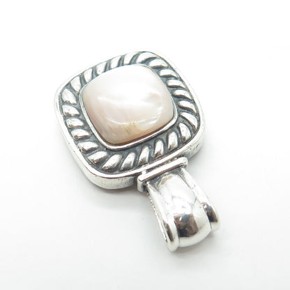 925 Sterling Silver Vintage Mother-Of-Pearl Roped Frame Square Pendant