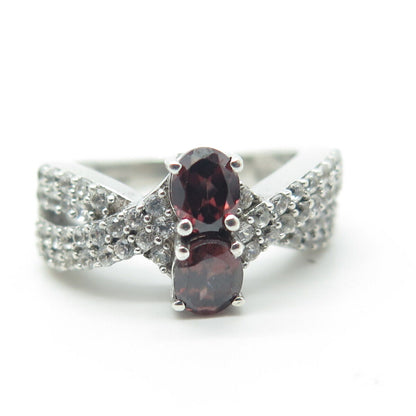 CHUCK CLEMENCY 925 Sterling Silver Real Red Garnet & Topaz Ring Size 6.25