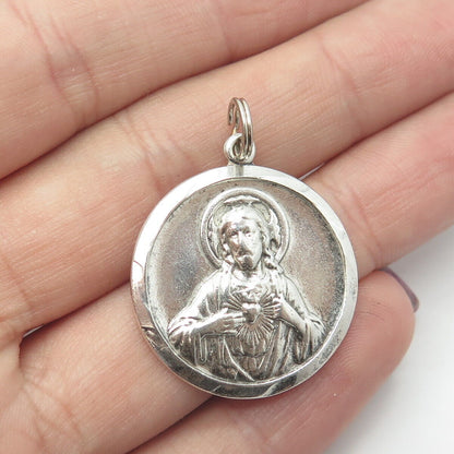 925 Sterling Silver Vintage Jesus Religious Medal Pendant