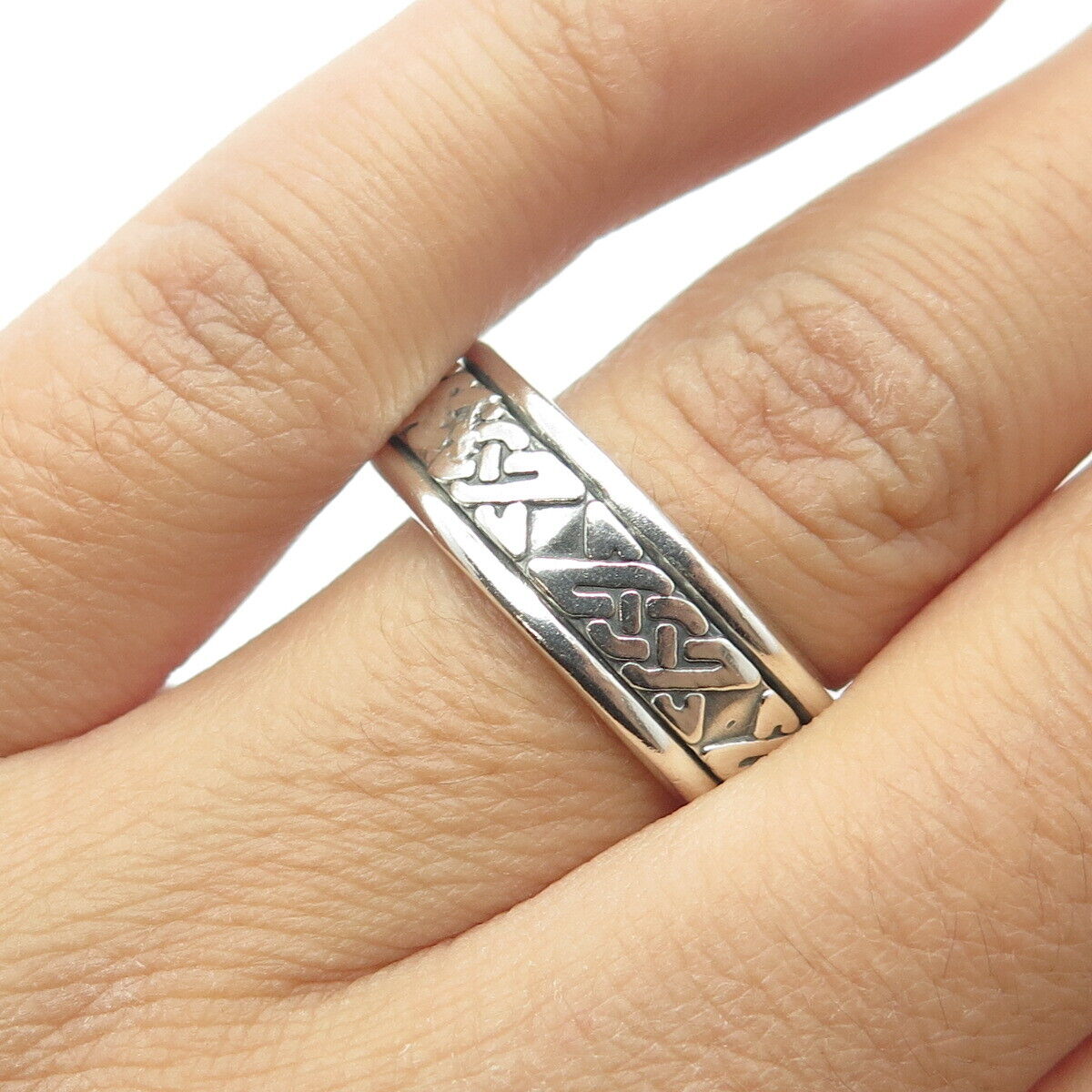 925 Sterling Silver Vintage Celtic Knot Rotating Band Ring Size 10.25