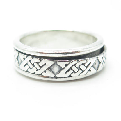 925 Sterling Silver Vintage Celtic Knot Rotating Band Ring Size 10.25