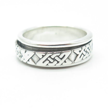 925 Sterling Silver Vintage Celtic Knot Rotating Band Ring Size 10.25