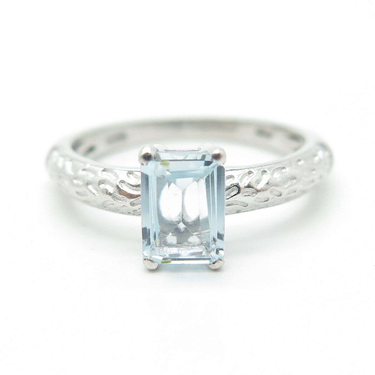 D'JOY 925 Sterling Silver Real Emerald-Cut Blue Topaz Engagement Ring Size 7