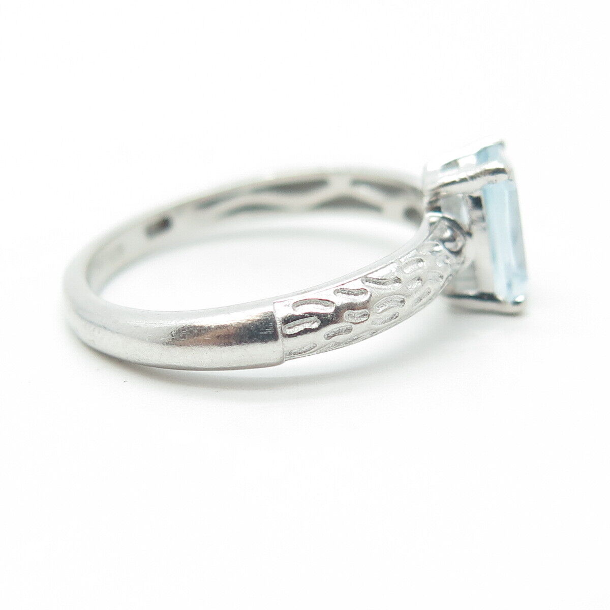 D'JOY 925 Sterling Silver Real Emerald-Cut Blue Topaz Engagement Ring Size 7