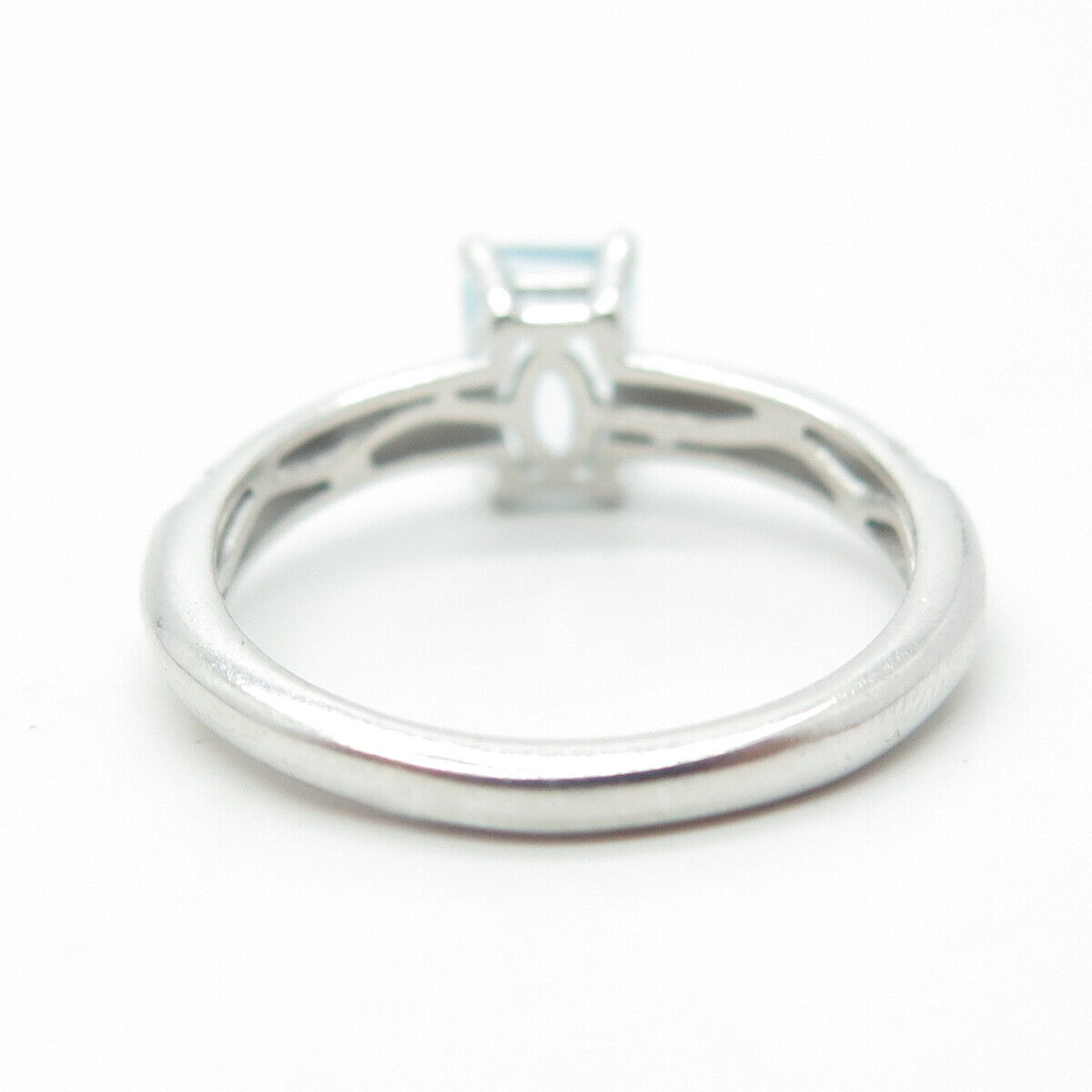 D'JOY 925 Sterling Silver Real Emerald-Cut Blue Topaz Engagement Ring Size 7