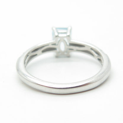 D'JOY 925 Sterling Silver Real Emerald-Cut Blue Topaz Engagement Ring Size 7