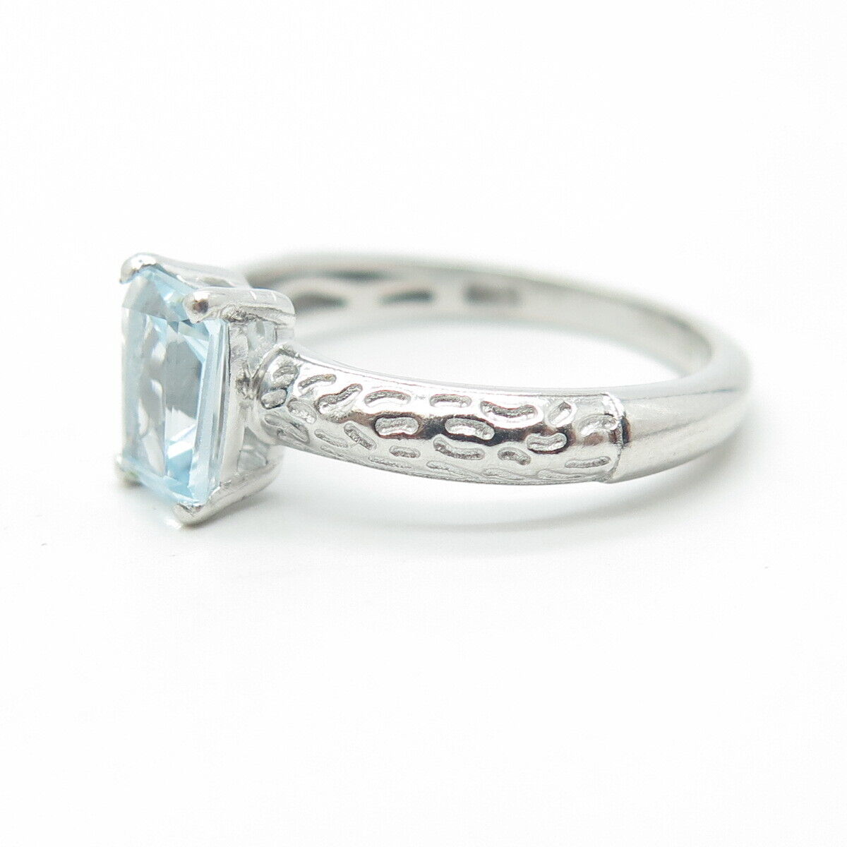 D'JOY 925 Sterling Silver Real Emerald-Cut Blue Topaz Engagement Ring Size 7