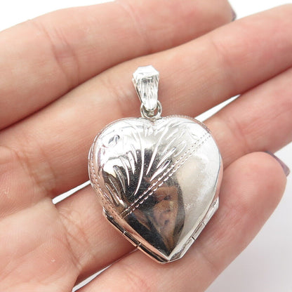 925 Sterling Silver Vintage Engraved Heart Locket Pendant