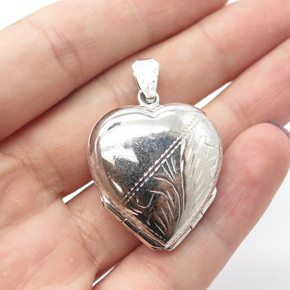 925 Sterling Silver Vintage Engraved Heart Locket Pendant