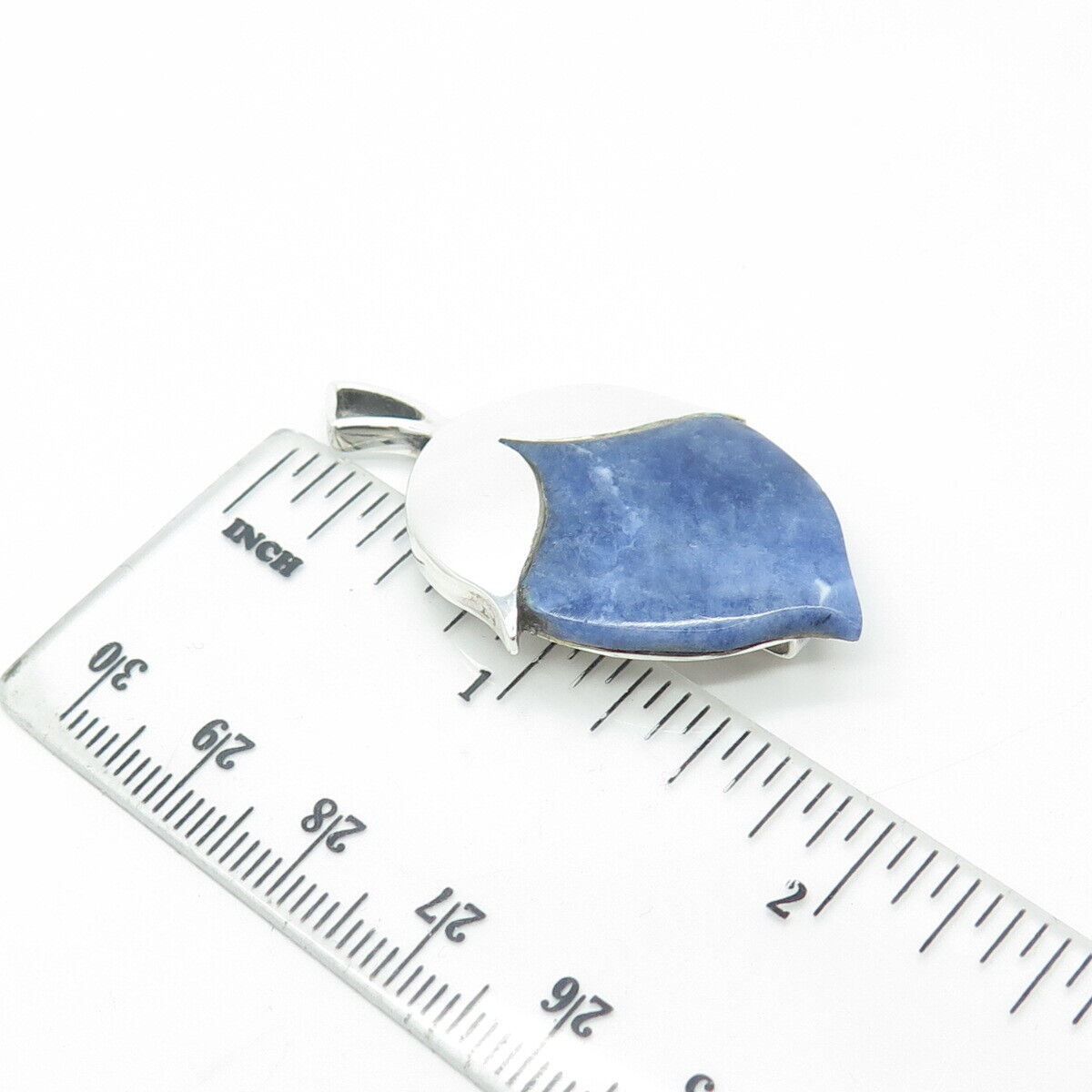 950 Silver Vintage Real Sodalite Gemstone Modernist Pendant