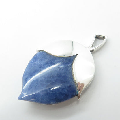 950 Silver Vintage Real Sodalite Gemstone Modernist Pendant