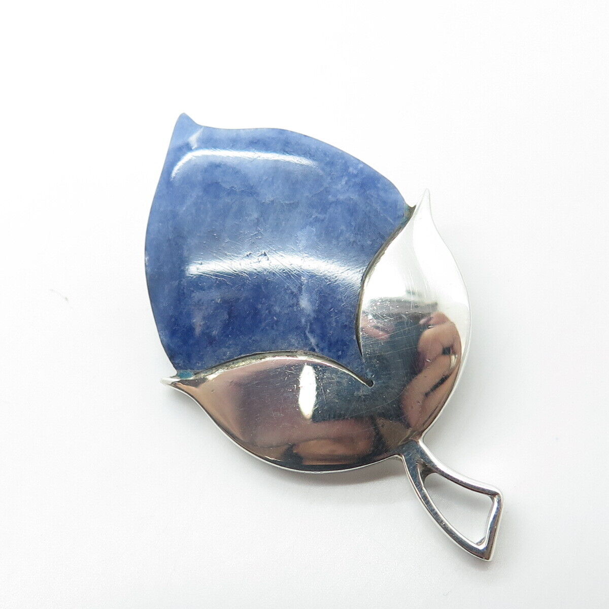 950 Silver Vintage Real Sodalite Gemstone Modernist Pendant