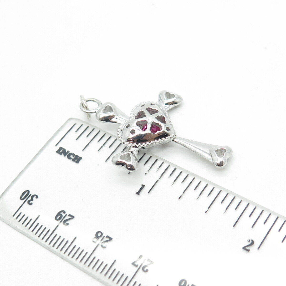 925 Sterling Silver Lab-Created Pink Sapphire Heart Cross Pendant