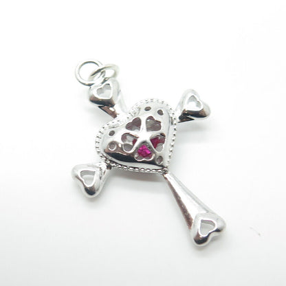 925 Sterling Silver Lab-Created Pink Sapphire Heart Cross Pendant