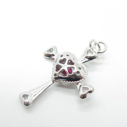 925 Sterling Silver Lab-Created Pink Sapphire Heart Cross Pendant