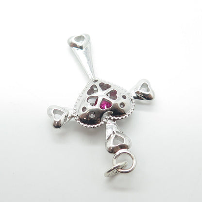 925 Sterling Silver Lab-Created Pink Sapphire Heart Cross Pendant