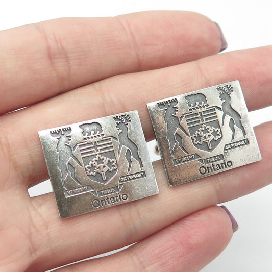 925 Sterling Silver Vintage Ontario Canada Coat of Arms Square Cufflinks