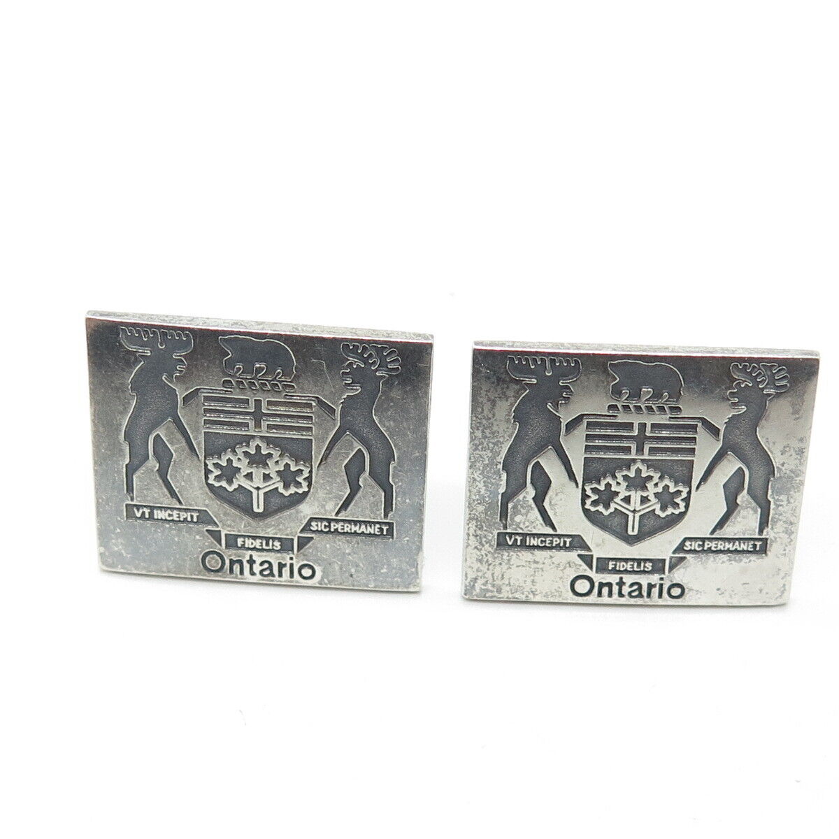 925 Sterling Silver Vintage Ontario Canada Coat of Arms Square Cufflinks