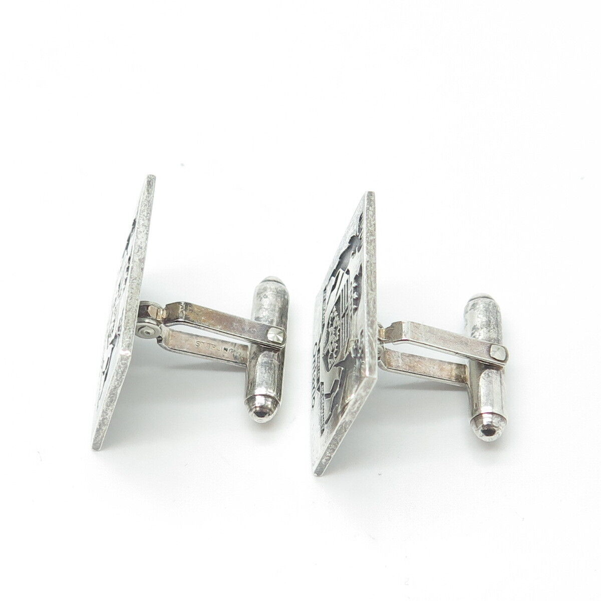 925 Sterling Silver Vintage Ontario Canada Coat of Arms Square Cufflinks