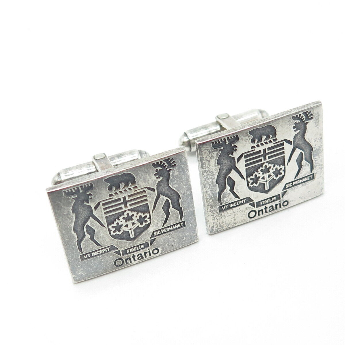 925 Sterling Silver Vintage Ontario Canada Coat of Arms Square Cufflinks