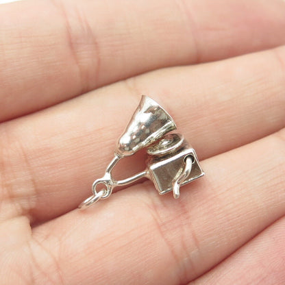 925 Sterling Silver Antique Art Deco Gramophone Record Player Charm Pendant