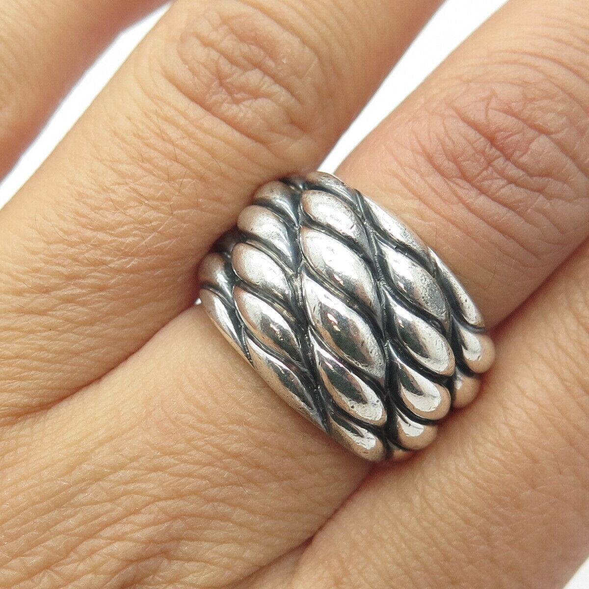 925 Sterling Silver Vintage Italy Dragon Skin Oxidized Wide Ring Size 6