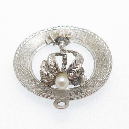 925 Sterling Silver Vintage Real Pearl Miami Beach Florida Palm Tree Pendant