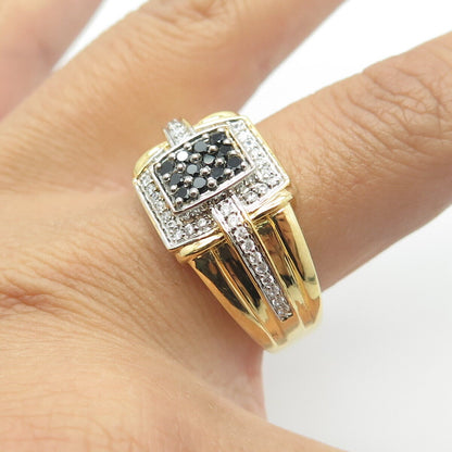 SUN 925 Sterling Silver Gold Plated White & Black C Z Ring Size 10