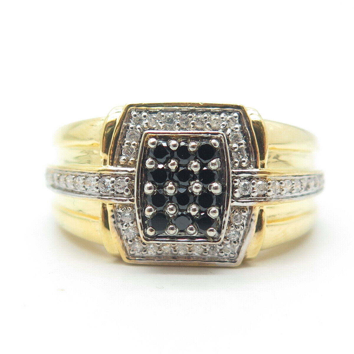 SUN 925 Sterling Silver Gold Plated White & Black C Z Ring Size 10
