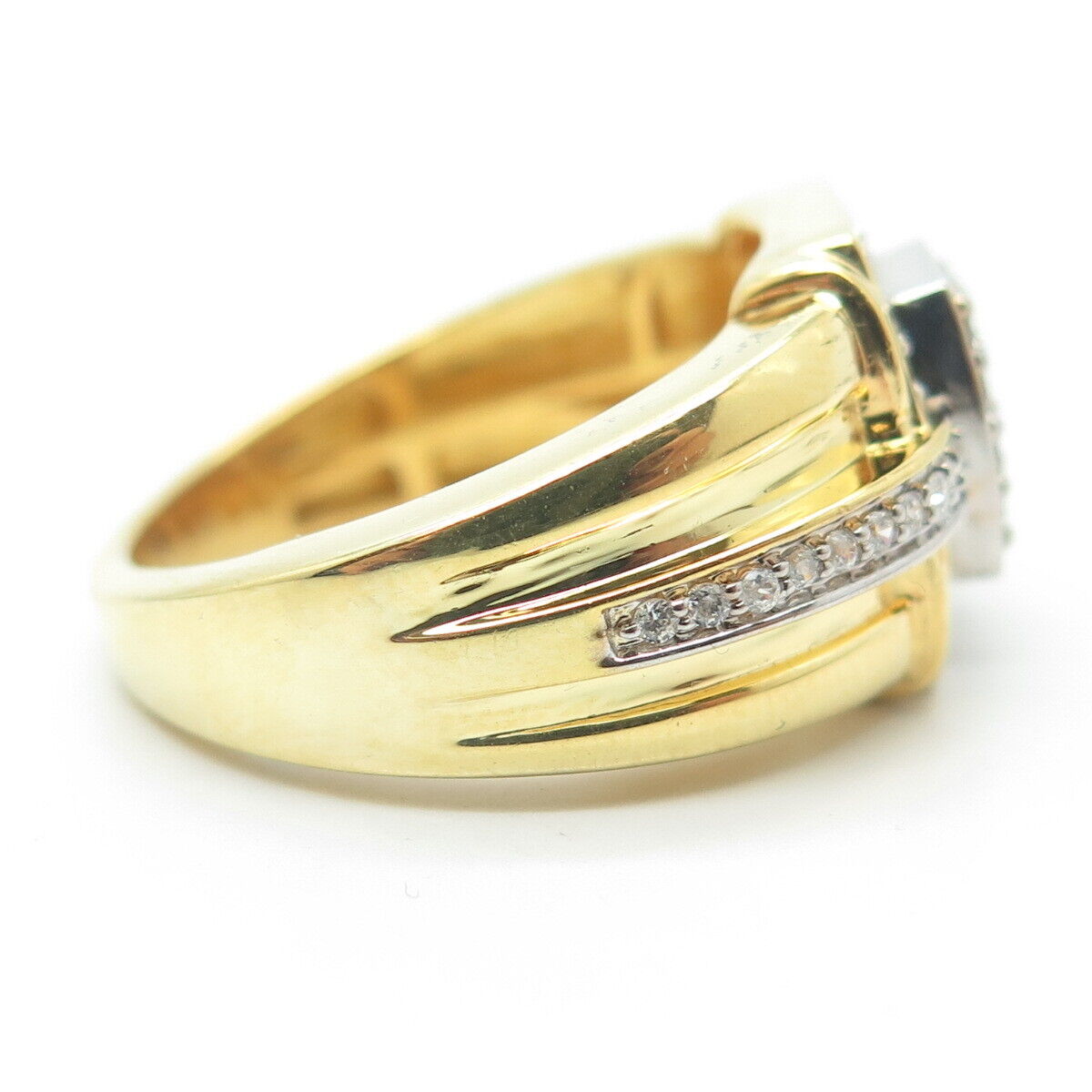 SUN 925 Sterling Silver Gold Plated White & Black C Z Ring Size 10