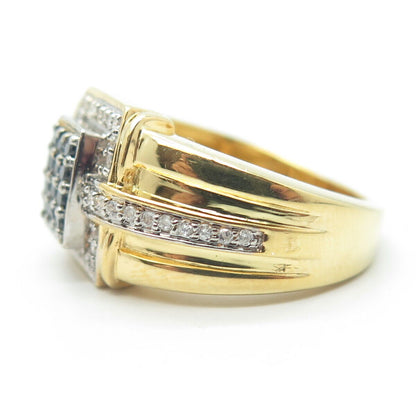 SUN 925 Sterling Silver Gold Plated White & Black C Z Ring Size 10