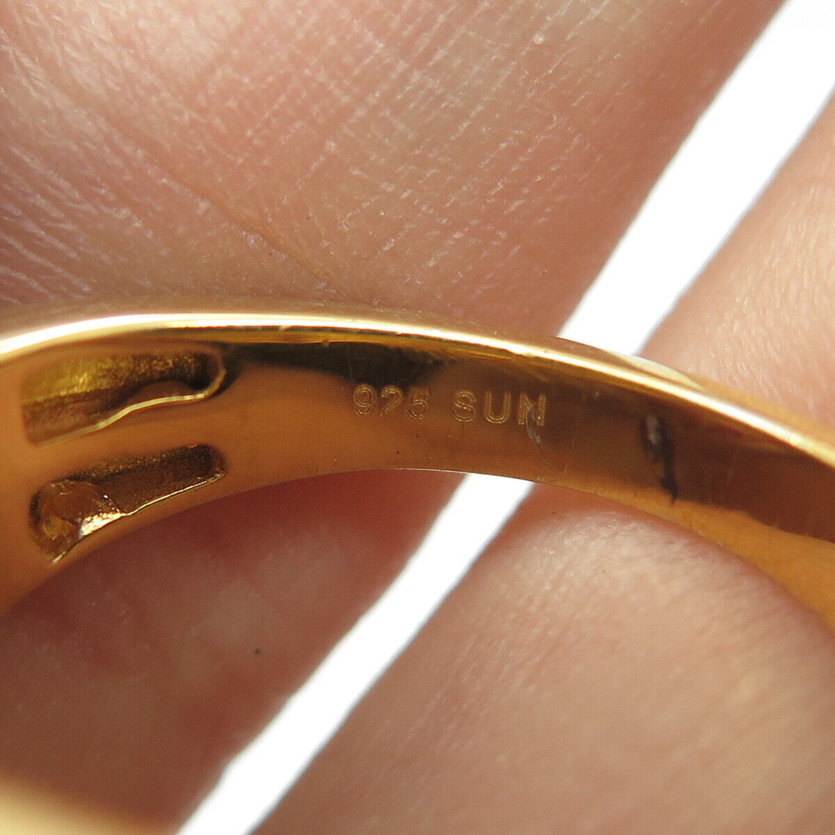 SUN 925 Sterling Silver Gold Plated White & Black C Z Ring Size 10