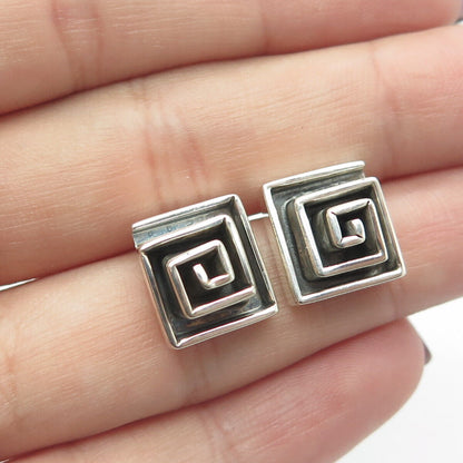 925 Sterling Silver Vintage Greek Maze Stud Earrings